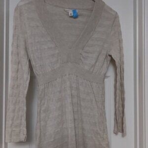 Vintage Banana Republic Deep V Long Sleeve Medium Sheer Cotton Top Tan